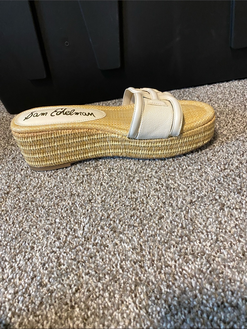 Sam Edelman White Leather Raffia Platform Slides - Picture 7 of 10